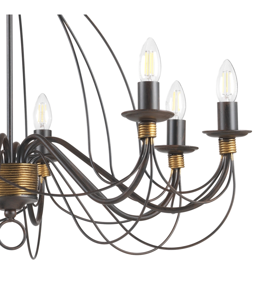 Lampadario a 8 luci "fiamma" marrone, e14